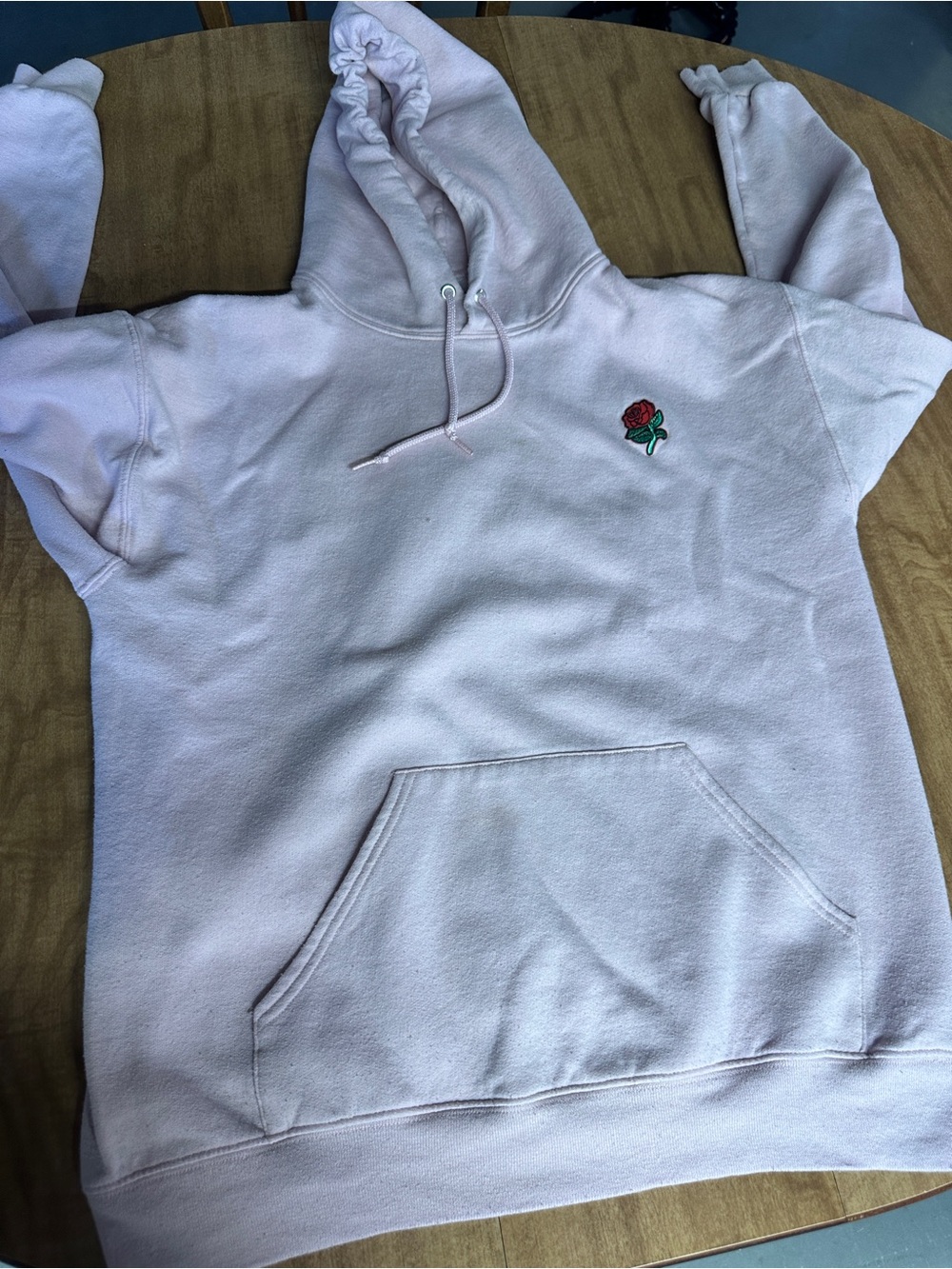 Women's Light Pink Rose Embroidered Hoodie